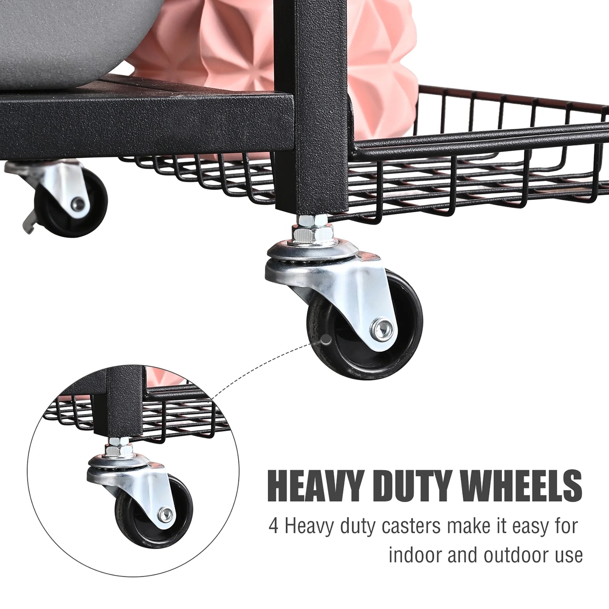 Versatile Yoga Mat Storage Rack - Organize Your Home Gym with Wheels, Hooks & Space for Dumbbells, Kettlebells, Foam Rollers, Yoga Straps, and Resistance Bands!