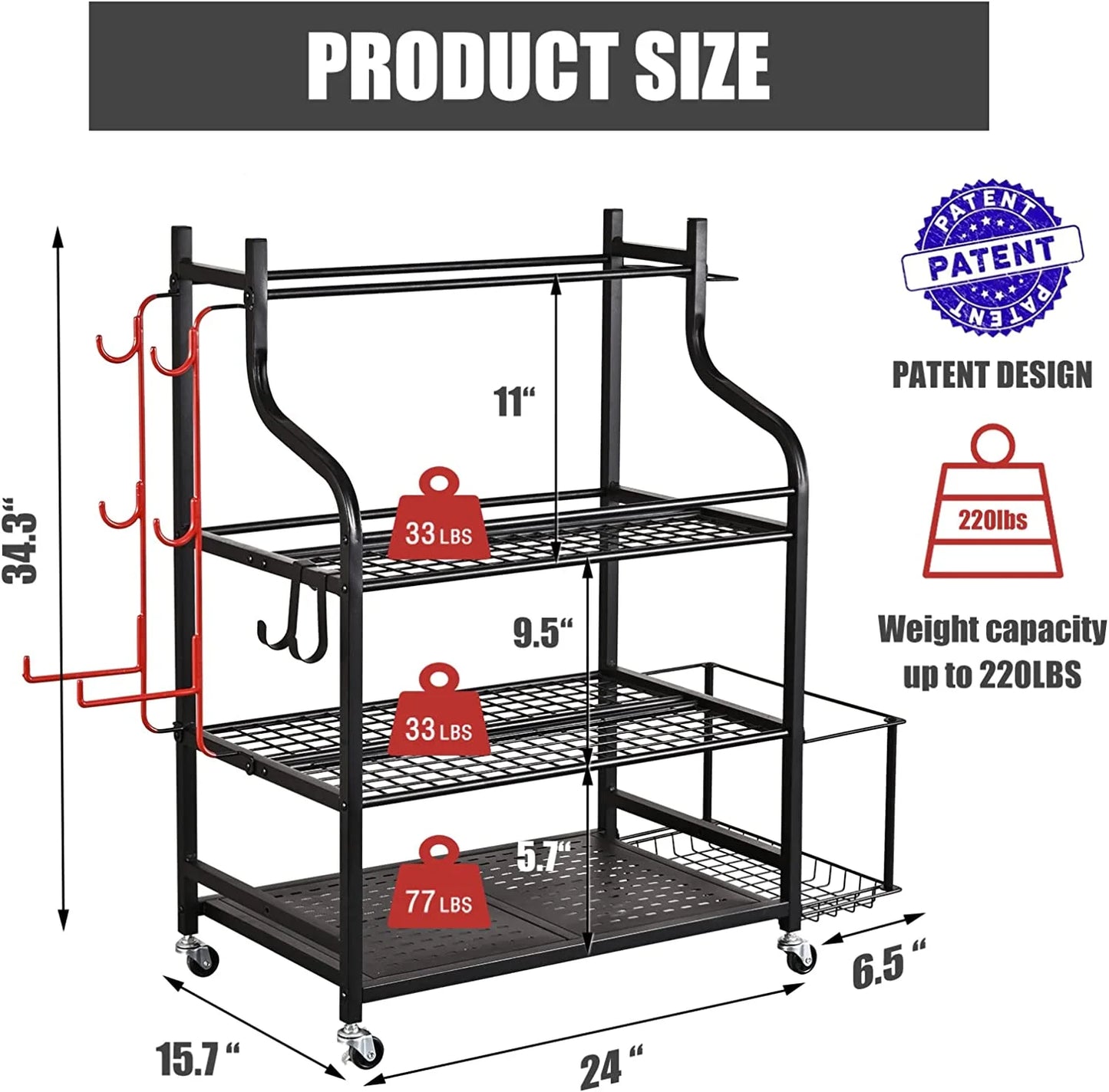 Versatile Yoga Mat Storage Rack - Organize Your Home Gym with Wheels, Hooks & Space for Dumbbells, Kettlebells, Foam Rollers, Yoga Straps, and Resistance Bands!