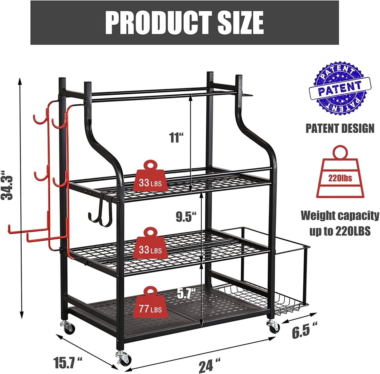 Versatile Yoga Mat Storage Rack - Organize Your Home Gym with Wheels, Hooks & Space for Dumbbells, Kettlebells, Foam Rollers, Yoga Straps, and Resistance Bands!