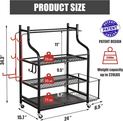 Versatile Yoga Mat Storage Rack - Organize Your Home Gym with Wheels, Hooks & Space for Dumbbells, Kettlebells, Foam Rollers, Yoga Straps, and Resistance Bands!